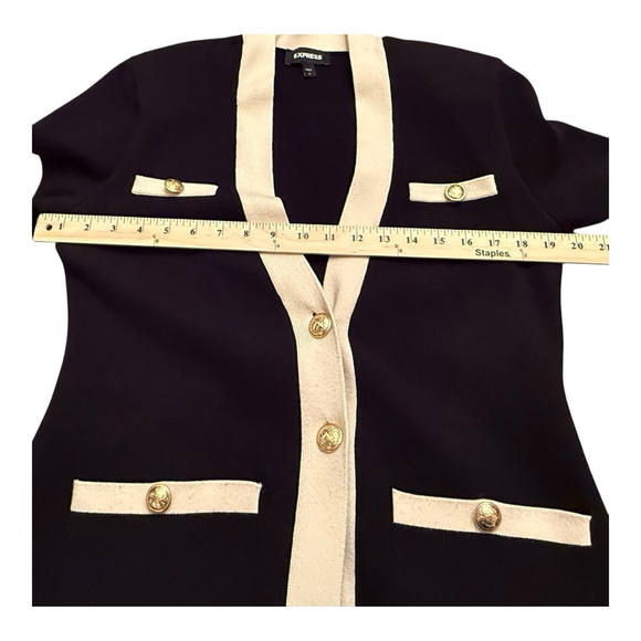 Women's EXPRESS Black & White Cardigan Sweater Gold Buttons Medium - Picture 12 of 12